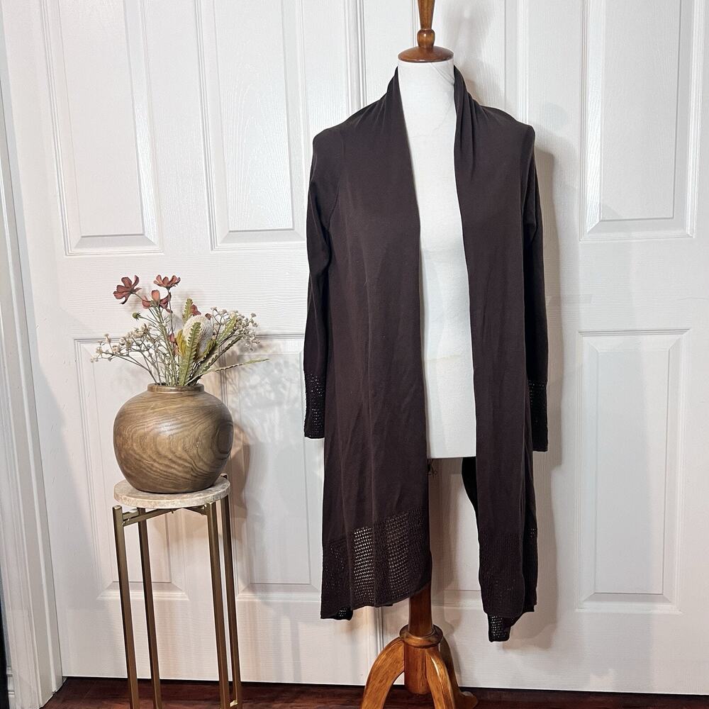 Ann Taylor Womens Silk Cashmere Blend Brown Waterfall‎ Cardigan Sz S Lagenlook